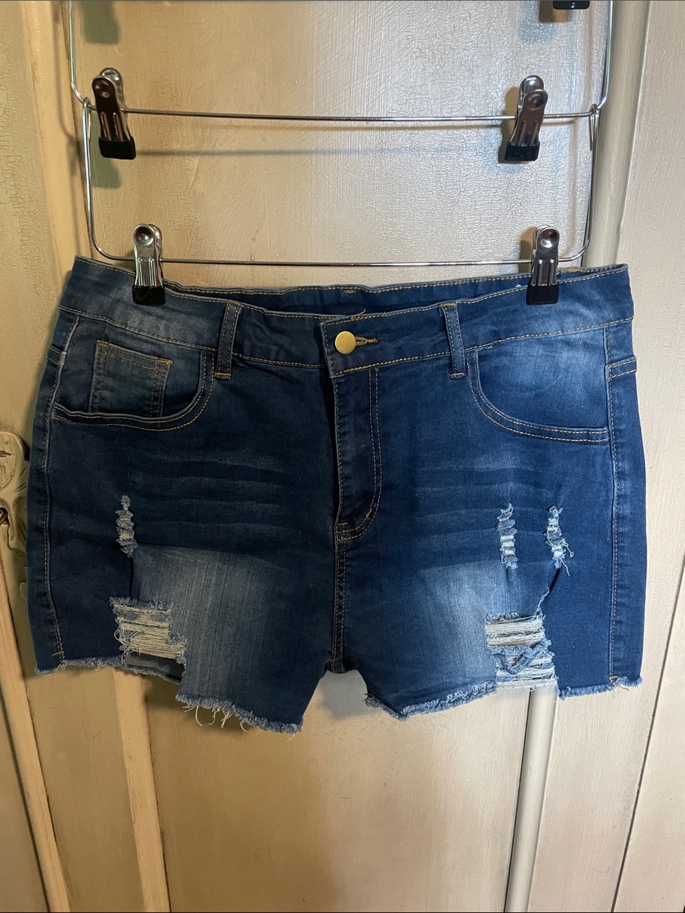Women’s Distressed Mid-Rise Blue Denim Jean Shorts